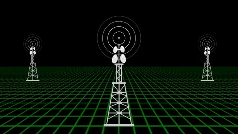 Radio tower network connecting animation, Digital radio wave station signal.. Stock Footage 311140018