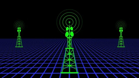 Radio tower network connecting animation, Digital radio wave station signal.. Stock Footage 311140023