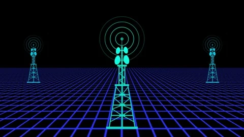 Radio tower network connecting animation, Digital radio wave station signal.. Stock Footage 311140024