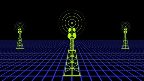 Radio tower network connecting animation, Digital radio wave station signal.. Stock Footage 311140025