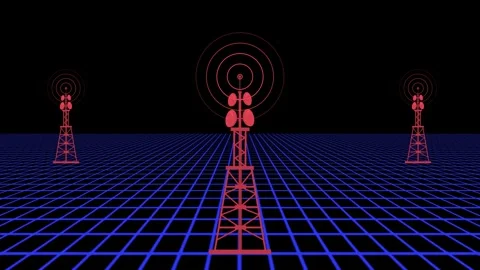 Radio tower network connecting animation, Digital radio wave station signal.. Stock Footage 311140038