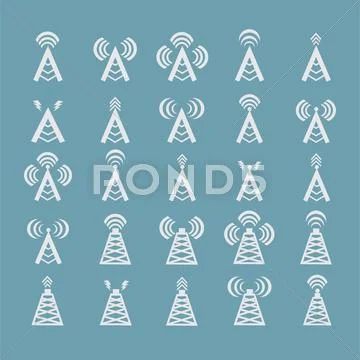 Radio Tower Or Wireless Tower Symbols Vector Stock Illustration