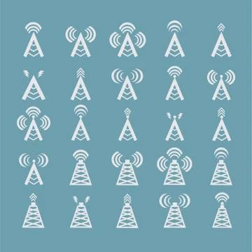 Radio Tower Or Wireless Tower Symbols Vector Stock Illustration