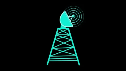 Radio Tower with Satellite Dish Network Wave Animation Stock Footage 315190892