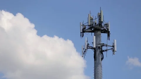 Radio Tower Sequence with Clouds Up and Down Stock Footage 74597542