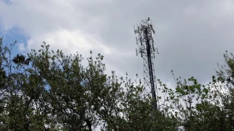 Radio Tower Sequence with Trees and Cloudy Weather Stock Footage 74597562