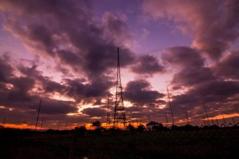 Radio Tower with sky background Stock Photos
