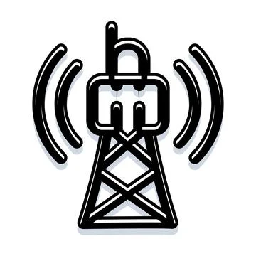 Radio tower transmitting communication waves for global network Stock Illustration