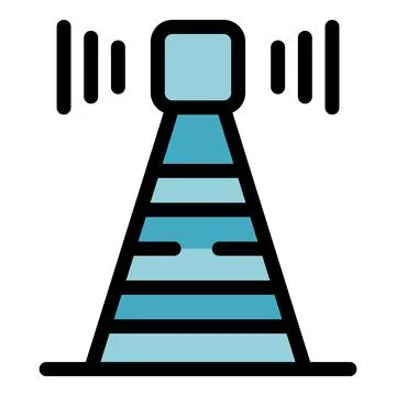 Radio tower transmitting signals, wireless communication infrastructure Stock Illustration