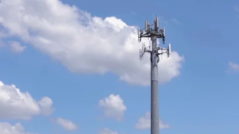 Radio Tower Trees and On Beautiful Cloudy Day Stock Footage 74597327