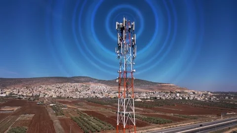 Radio Tower Waves animated drone footage Video stock 347756676
