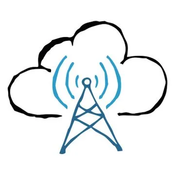 Radio tower with waves of signals on the background of the cloud. Wireless da Stock Illustration