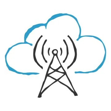 Radio tower with waves of signals on the background of the cloud. Wireless da Stock Illustration