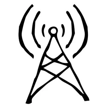 Radio tower with waves of signals. Wireless data transfer. Vector illustratio Stock Illustration