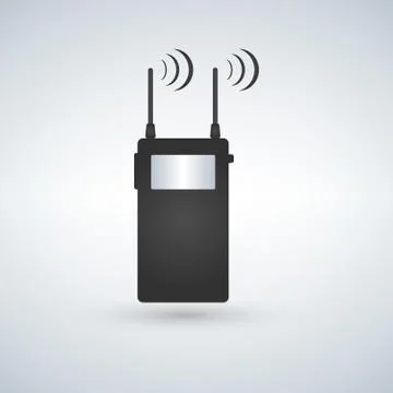 Radio transceiver. Black rectangle portable device with grey screen and anten Stock Illustration