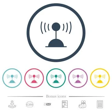 Radio transmitter solid flat color icons in round outlines 스톡 일러스트