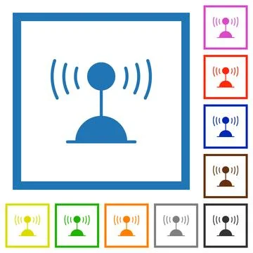 Radio transmitter solid flat framed icons Illustrazione stock