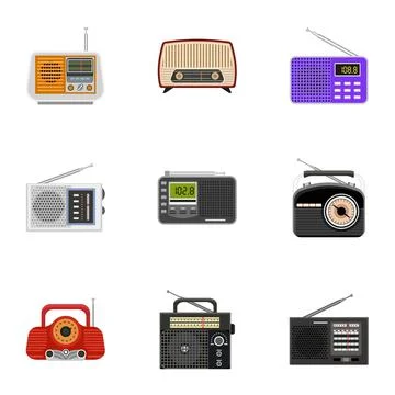 Radio tuner icon set, flat style Stock Illustration