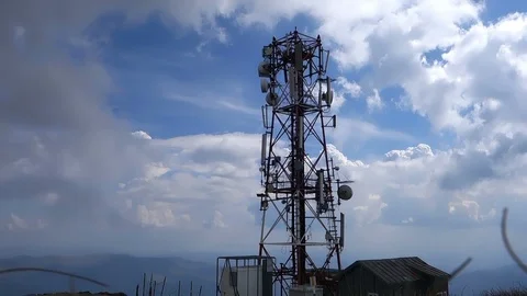 Radio tv tower on Bucegi mountain with beautiful clouds Stock Footage 102887445