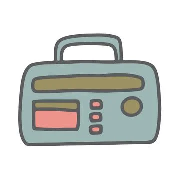 Radio vector illustration. Hand drawn groovy cassette player in trendy simple Stock Illustration