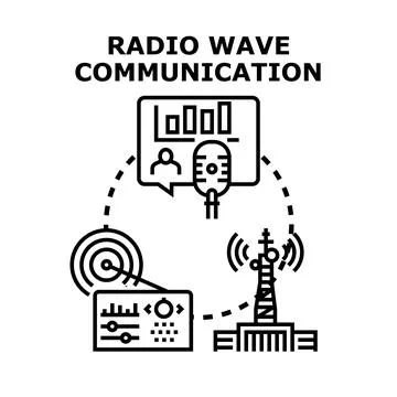 Radio wave communication concept broadcasting and receiving information Stock Illustration