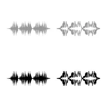 Radio wave wireless Pulse audio music set icon grey black color vector illust Stock Illustration