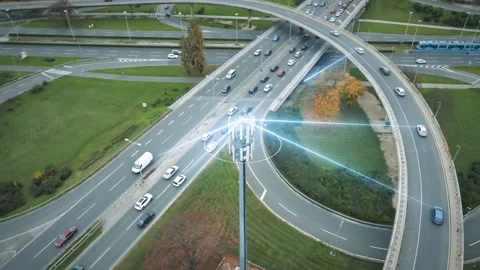 Radio Waves of 5G Tower Control Traffic and Collect Data of Autonomous Stock Footage 144152471
