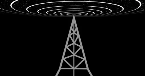 Radio waves tower connective network and signal waves animation. Global networki Vídeos de archivo 332126176