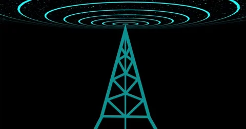 Radio waves tower connective network and signal waves animation. Global networki Vídeos de archivo 332126197