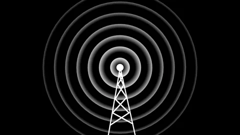 Radio waves tower connective network and signal waves ,technology abstract .. Stock Footage 332960173