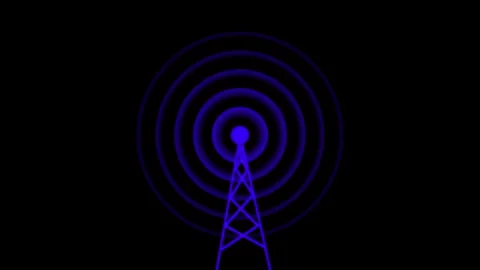 Radio waves tower connective network and signal waves ,technology abstract .. Stock Footage 332960229