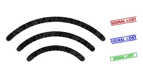 Radio Waves Triangle Icon and Scratched Signal Lost Simple Stamps 스톡 일러스트