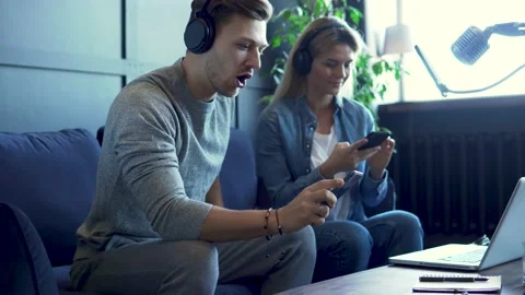Radio worker having interview with guest in recording studio Stock-Footage 233624502