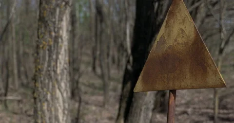 Radioactive contamination warning sign Chernobyl Zone Stock Footage 200835626