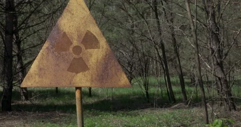 Radioactive contamination warning sign Chernobyl Zone Stock Footage 200848583