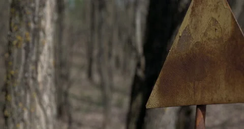 Radioactive contamination warning sign Chernobyl Zone Stock Footage 200849058