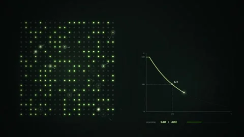 Radioactive Decay Half-Life Nuclei Grid and Exponential Curve Stock Footage 347011171