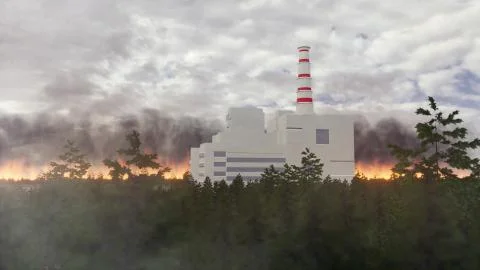 Radioactive forest during forest wildfires around the Chornobyl exclusion zone Stock Illustration