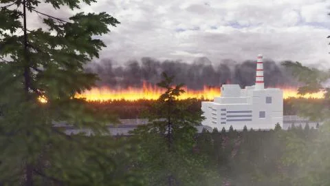 Radioactive forest during forest wildfires around the Chornobyl exclusion zone Stock Illustration