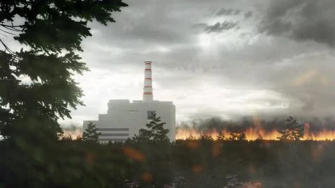 Radioactive forest during forest wildfires around the Chornobyl exclusion zone Stock Illustration