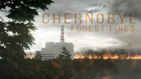 Radioactive forest during forest wildfires around the Chornobyl exclusion zone Stock Illustration