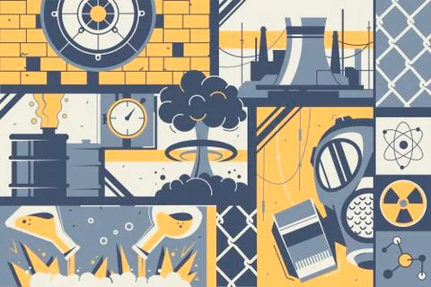 Radioactive hazard items background of energy and chemicals. Stock Illustration