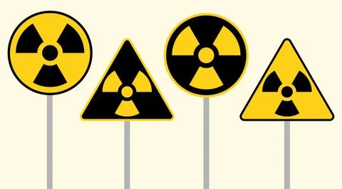 Radioactive hazard warning road signs on poles vector illustration nuclear Stock Illustration