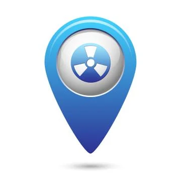Radioactive icon on blue map pointer Stock Illustration