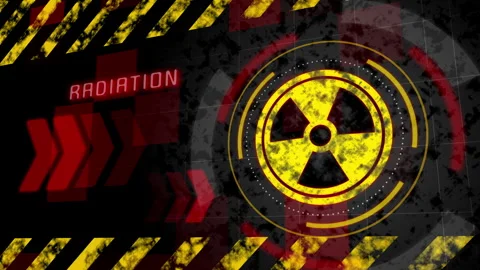 Radioactive pollution. Warning animation of radiation symbol with barrier Video stock 245982882