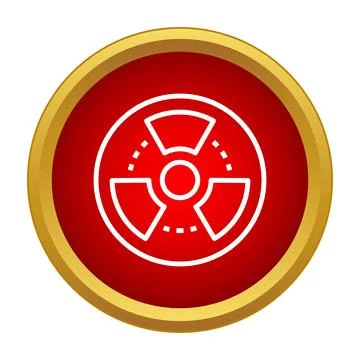 Radioactive warning symbol line icon on red button イラスト素材