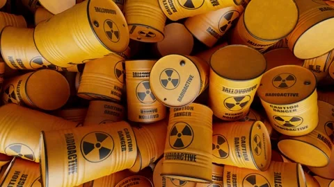 Radioactive waste barrels piled up, a threat to the environment Stock Footage 315988921