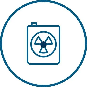 Radioactive Waste Container Icon within Blue Circle Frame for Hazardous Mat.. Stock Illustration