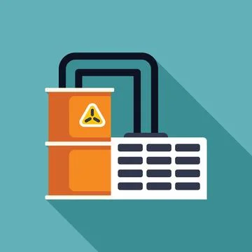 Radioactive waste storage facility icon showing barrels and building Stock Illustration