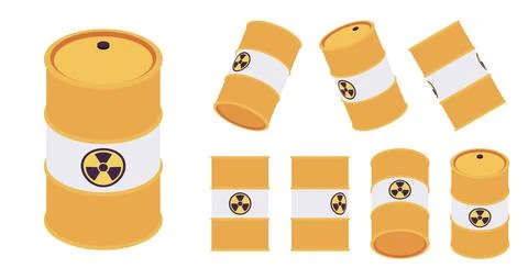 Radioactive yellow barrel set Stock Illustration